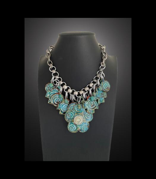 Fine Porcelain Deep Turquoise Flower Statement Necklace picture