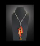 Fine Porcelain Orange, Red & Yellow Lariat Necklace, Adjustable 20" to 36"