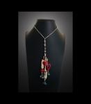 Fine Porcelain Ancient Blue & Red Lariat Necklace, Adjustable 20" to 36"