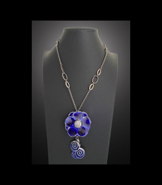 Royal Blue Flower Lariat Necklace, Adjustable 20" to 36"