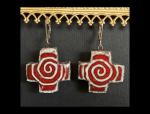 Fine Porcelain Red Zia Cross Earrings.