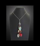 Fine Porcelain Ancient Blue & Red Lariat Necklace, Adjustable 20" to 36"