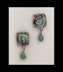 Fine Porcelain Square Earring with Turquoise Drop, .75" Long.