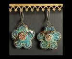 Fine Porcelain Flower Earring in Ancient Blue, 1" Rd