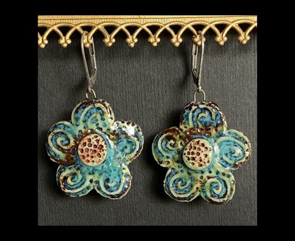 Fine Porcelain Flower Earring in Ancient Blue, 1" Rd