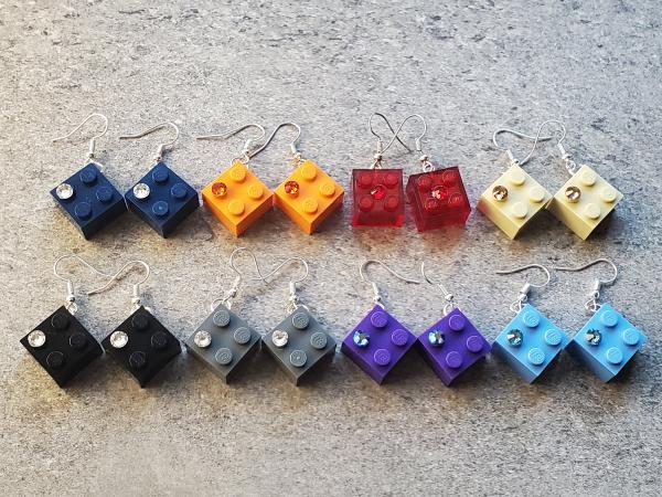 LEGO 2x2 Brick Earrings with Swarovski Crystal