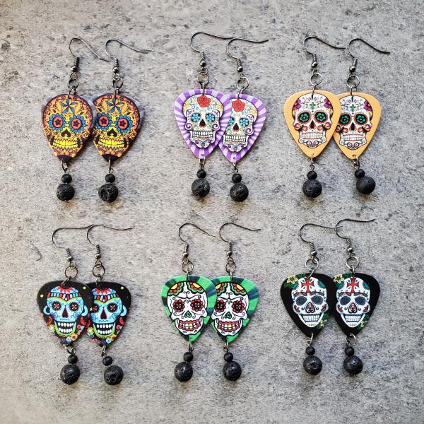 Sugar Skull Guitar Pick Earrings picture