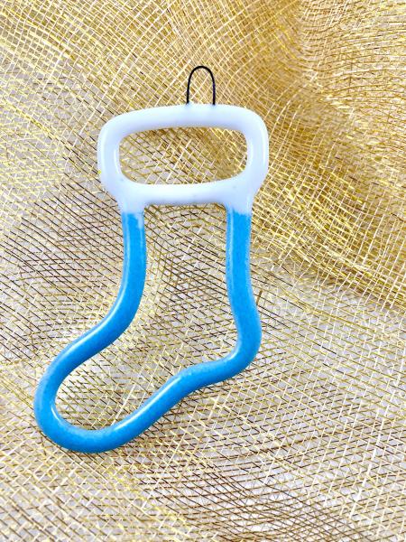 Stocking Christmas Ornament (Blue with White Top)