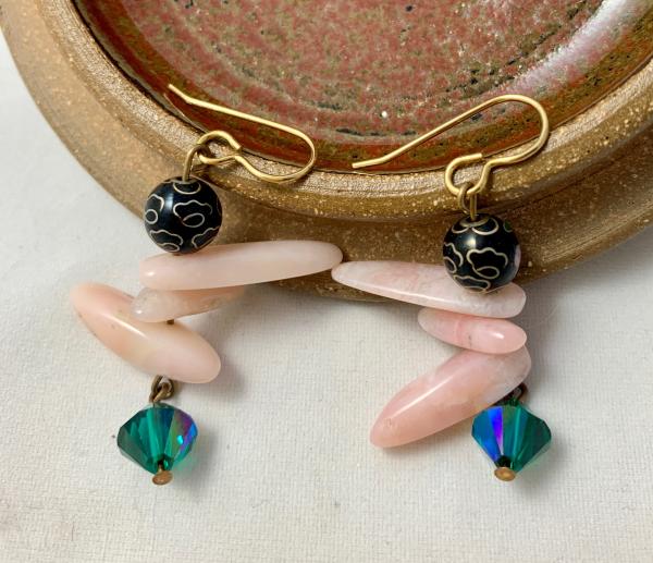 Opal, crystal and cloisonne earrings picture