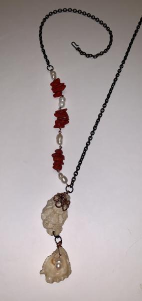 Orange Beach oyster shell and lava rock necklace picture