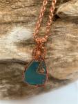 Turquoise Sea Glass Wrapped with Copper Wire Necklace #648