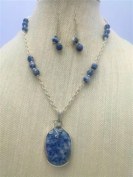 Blue Sodalite Stone Pendant Wrapped w/Sterling Silver Necklace#101 picture