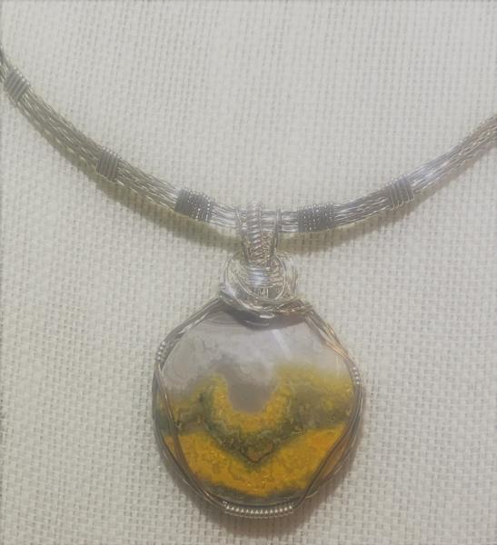 Bumble Bee Jasper Pendant with Wrapped Chain #418