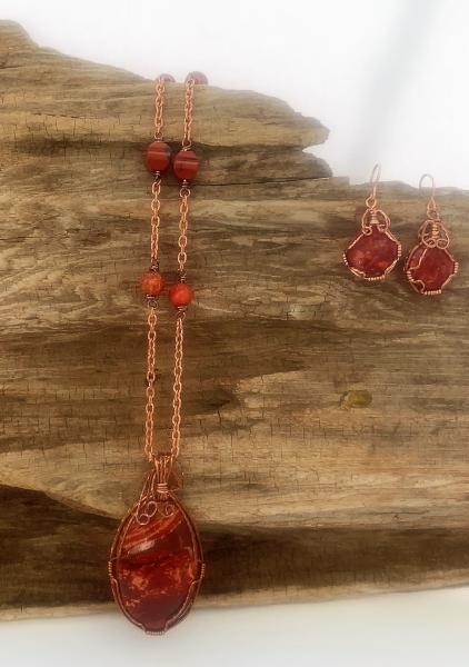 Copper Wrapped Red Jasper Necklace #646