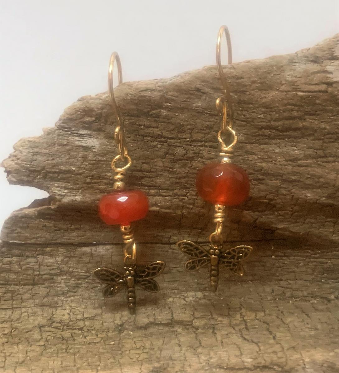 Dragonfly and Carnelian Earrings #1205 picture
