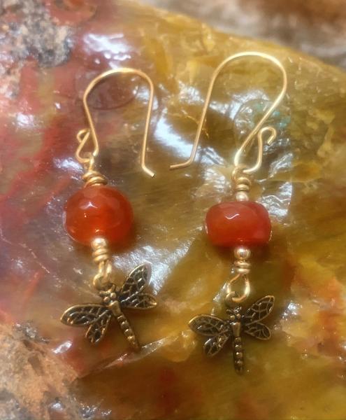 Dragonfly and Carnelian Earrings #1205 picture