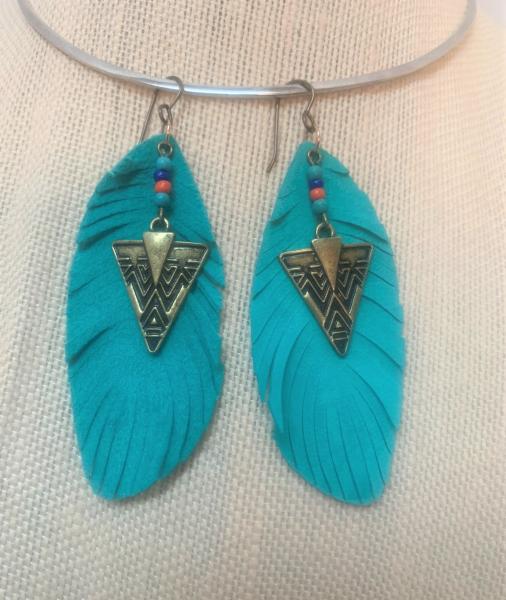 Turquoise Suede Feather Earrings #1201 picture