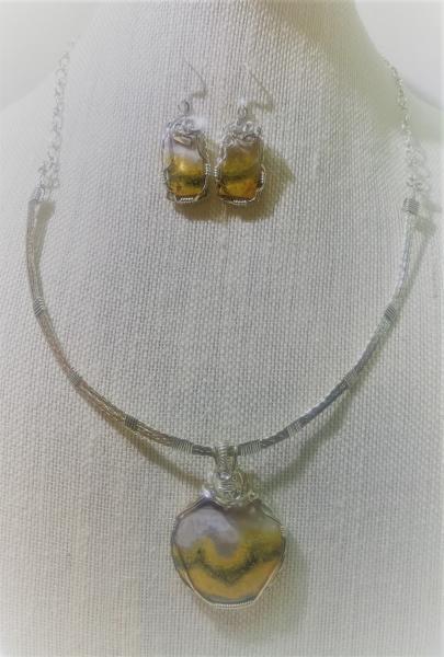 Bumble Bee Jasper Pendant with Wrapped Chain #418 picture