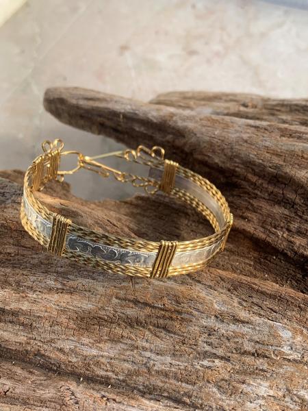 Embossed Silver and Brass Bracelet #710 picture