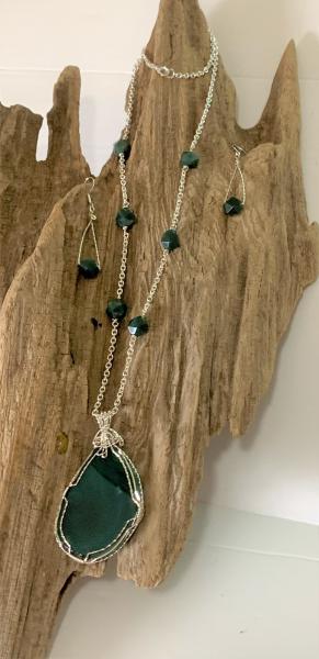Moss Agate Wire Wrapped Necklace #410 picture