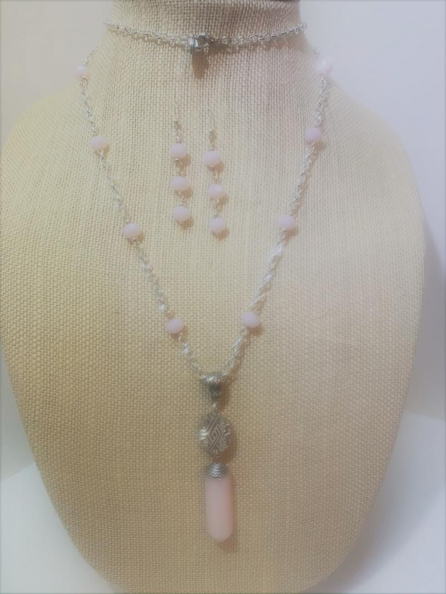 Rose Quartz Obelisk Sphere Necklace #412 picture