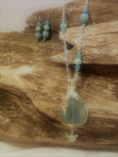 Aqua Agate with Angel Charm Necklace #423 picture