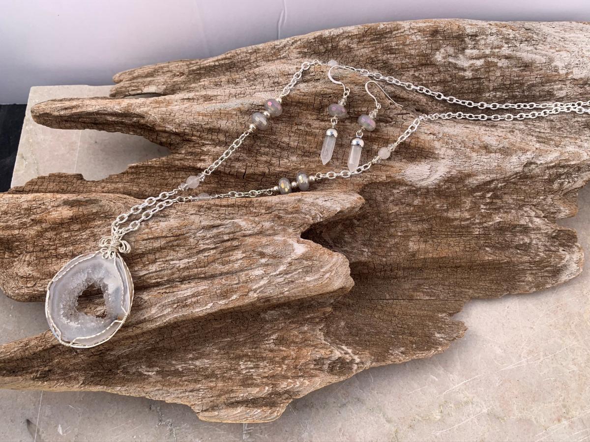Crystal Druzy Slab Necklace #408 picture