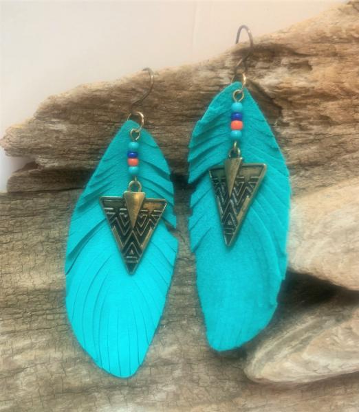 Turquoise Suede Feather Earrings #1201 picture