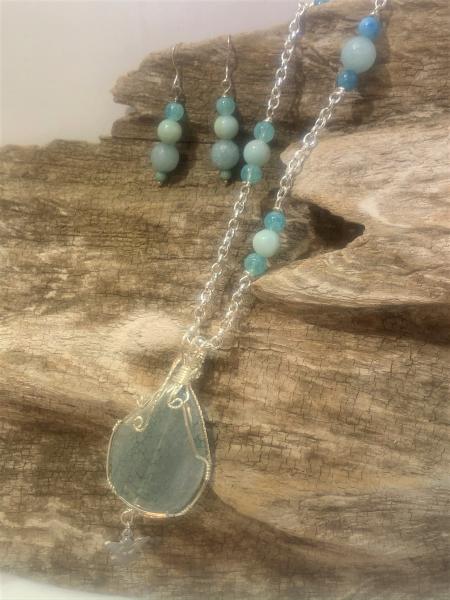 Aqua Agate with Angel Charm Necklace #423 picture