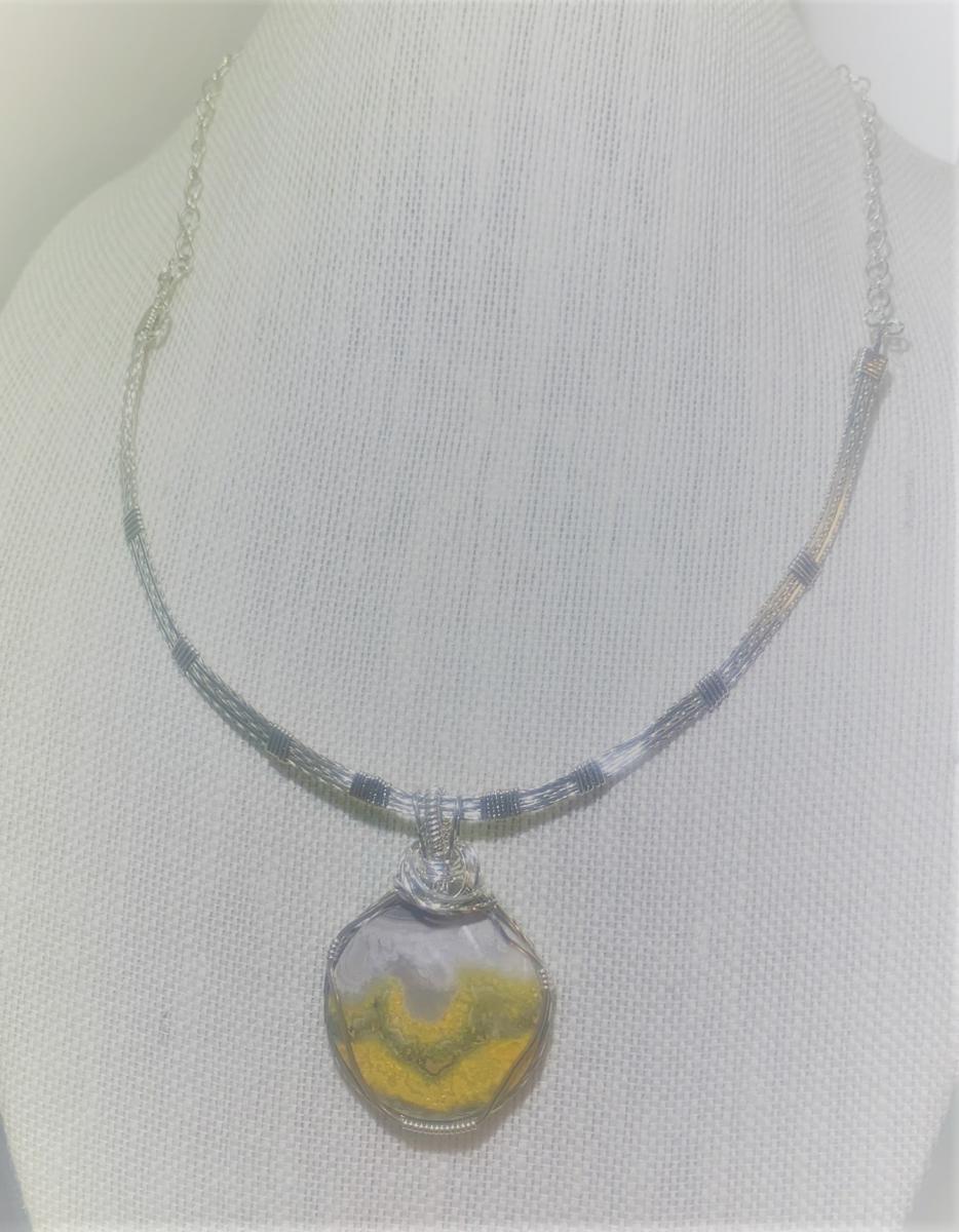 Bumble Bee Jasper Pendant with Wrapped Chain #418 picture