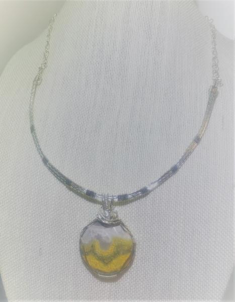 Bumble Bee Jasper Pendant with Wrapped Chain #418 picture