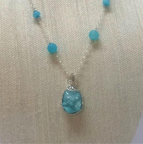 Turquoise Druzy Sterling Silver Necklace #103 picture