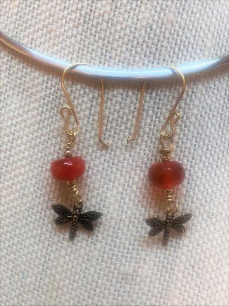 Dragonfly and Carnelian Earrings #1205 picture