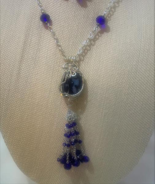 Blue Jasper Wire Wrap with Beaded Tassel #355 picture
