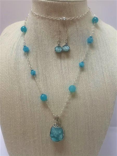 Turquoise Druzy Sterling Silver Necklace #103 picture