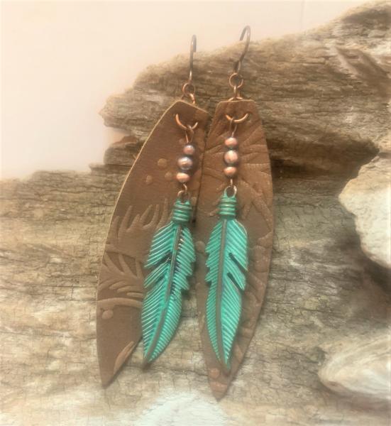 Embossed Brown Leather Earrings #1202 picture