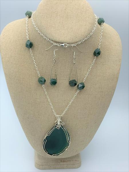 Moss Agate Wire Wrapped Necklace #410 picture