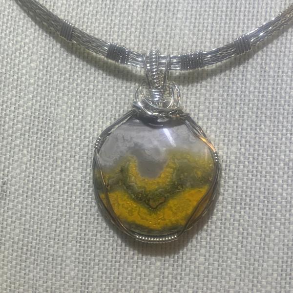 Bumble Bee Jasper Pendant with Wrapped Chain #418 picture