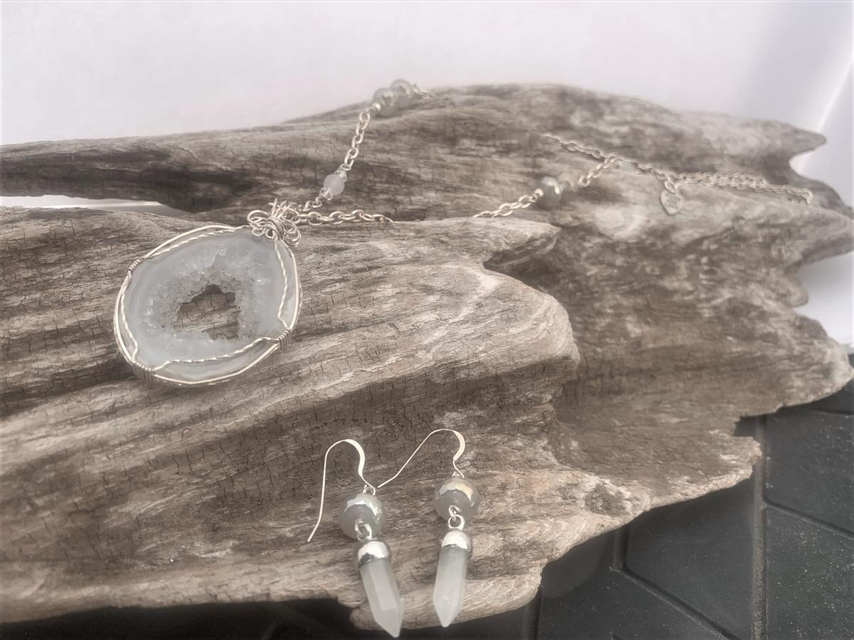Crystal Druzy Slab Necklace #408 picture