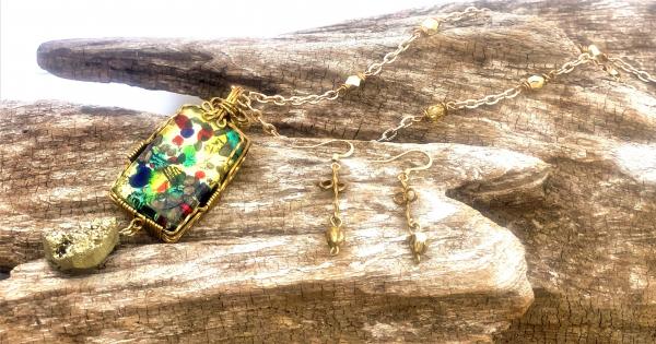 Gold Nugget Dichroic Pendant Necklace #819 picture