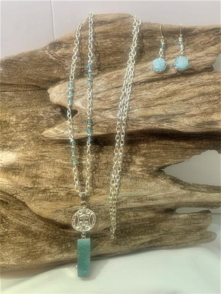 Turquoise Drusy and SS Disc Necklace #341 picture