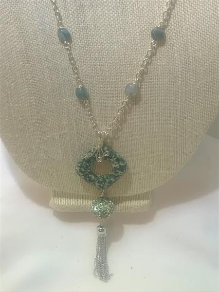 Moss Agate Doughnut Pendant Necklace #359 picture