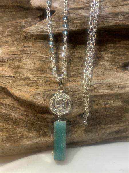 Turquoise Drusy and SS Disc Necklace #341 picture