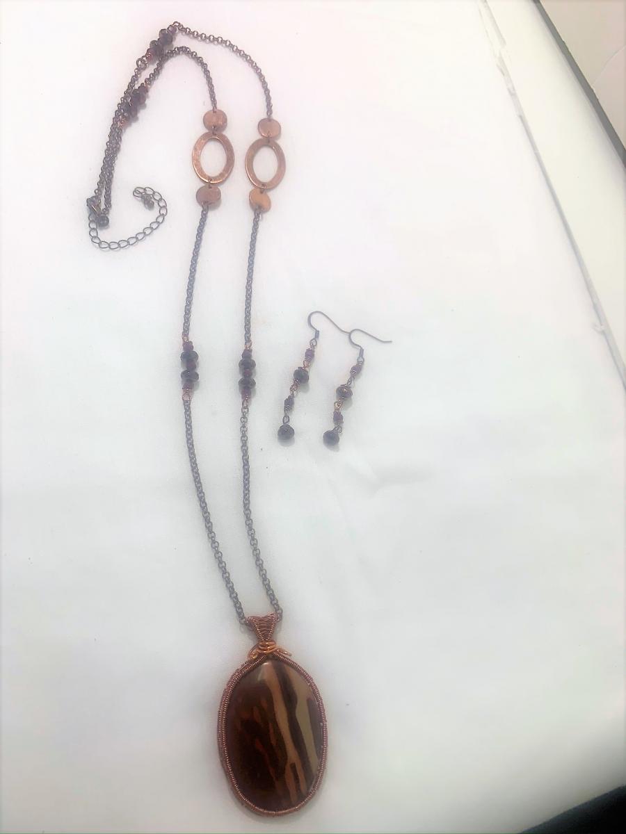 Banded Jasper Coppertone with Copper Wire Weave Bezel #623 picture