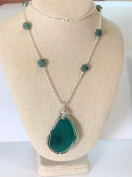 Moss Agate Wire Wrapped Necklace #410 picture