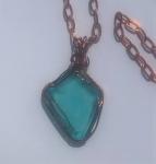 Turquoise Sea Glass Wrapped with Copper Wire Necklace #617