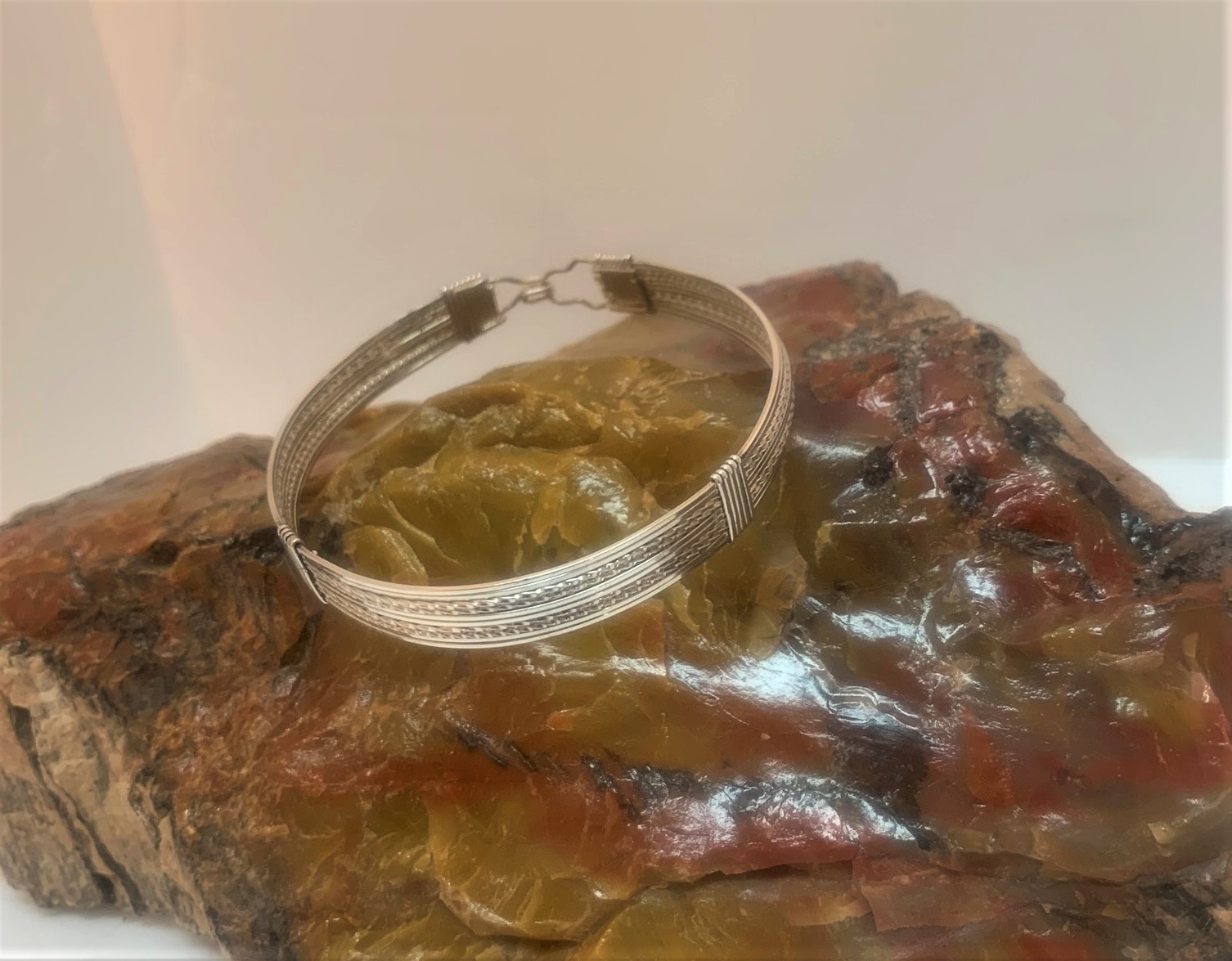 Wide Band Sterling Silver Wrapped Bracelet #705 picture