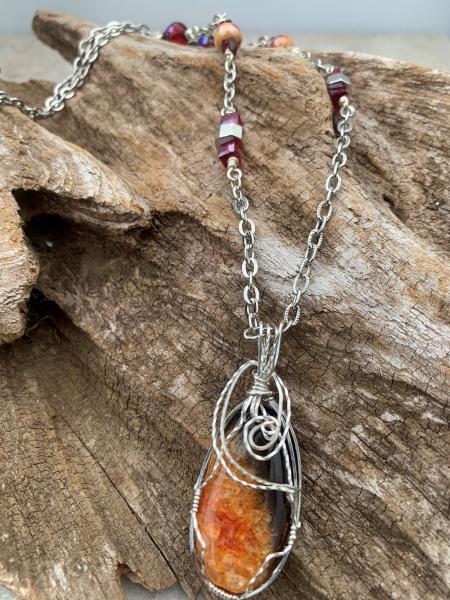 Carnelian Agate Wrapped Necklace #317 picture