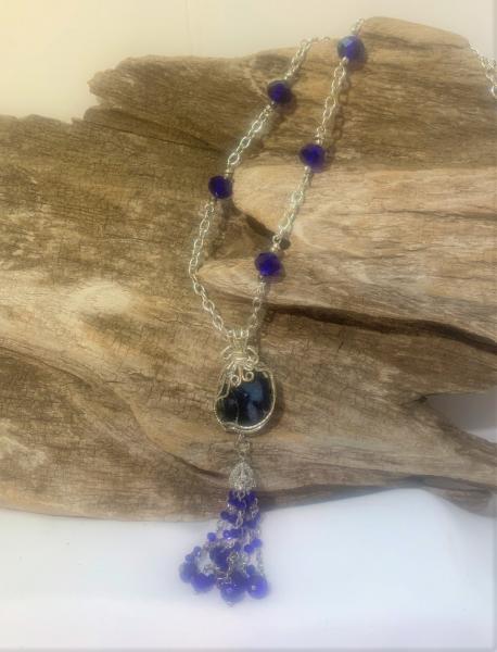 Blue Jasper Wire Wrap with Beaded Tassel #355 picture