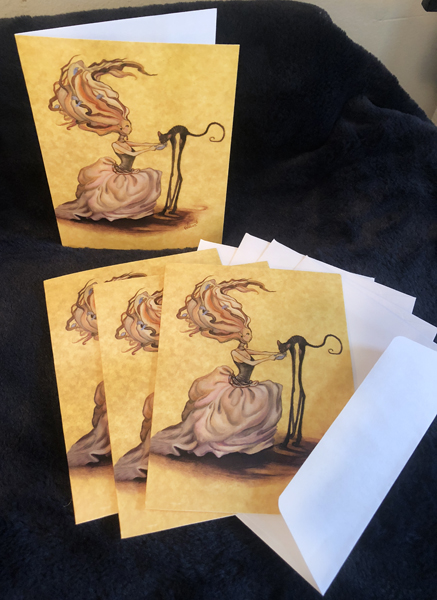 Set of 4 Note Cards of my art "Lydia-Tall-Cat", 4.5 x 5.5 picture